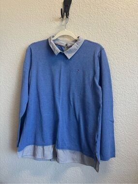 Tommy Hilfiger Blue Layered-Collar Pullover Shirt